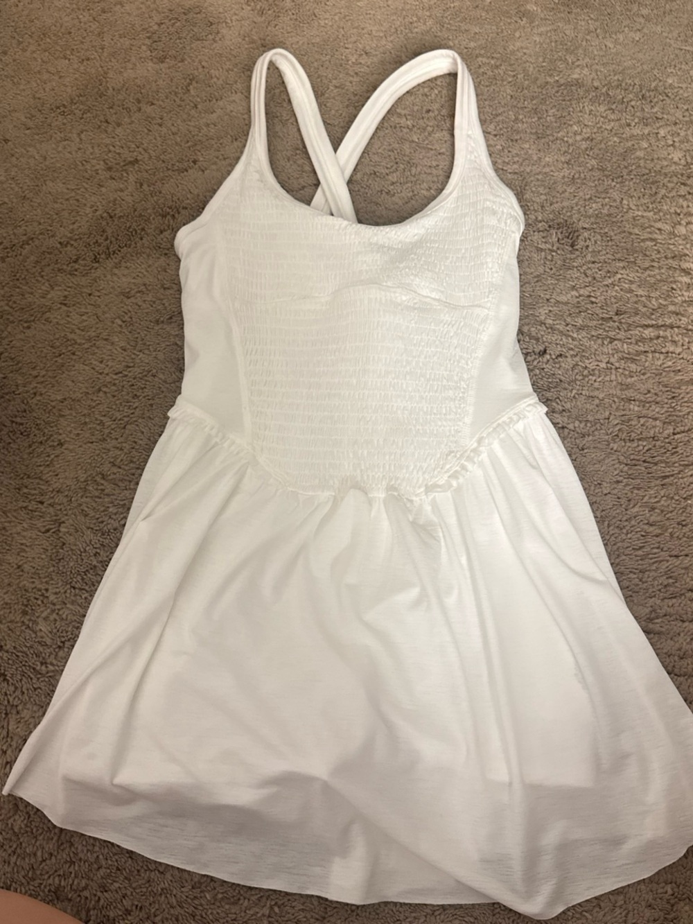 FP Movement by Free People White Smocked Mini Dress with Cross-Back Straps